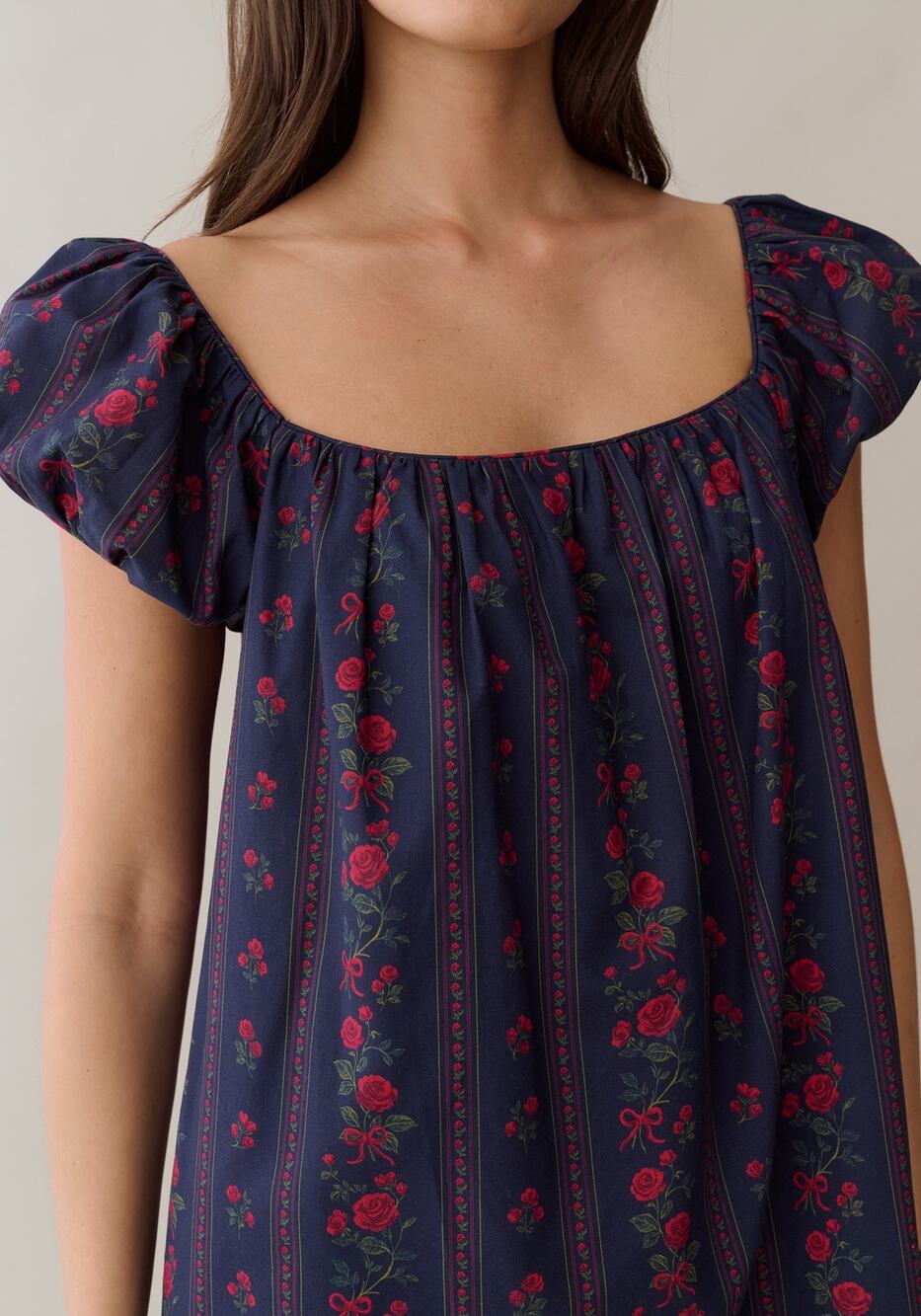 Few Moda Nya Dress Scarlet Vine Dark Floral Stripe Puff Cap Sleeve Shift Small